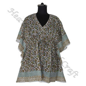 Vêtements d'été en coton style caftan indien imprimé bloc à manches courtes robe maxi bohème coton plage tenue décontractée caftan pour femmes - Product Image 6