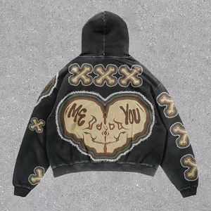 Sweat à capuche oversize personnalisé avec fermeture éclair, 100% coton molletonné, délavé à l'acide, uni, à capuche bouffante, streetwear d'hiver, brodé - Product Image 2