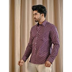 Chemise décontractée pour homme en coton 100% imprimé violet, manches longues, tissu popeline, style décontracté chic, taille 6XL, respirante, design tendance - Product Image 4