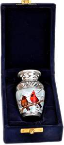 Antiguo Hub recuerdo hermoso pequeño encantador Cardenal pareja pájaro plata recuerdo urna para cenizas humanas - Product Image 2