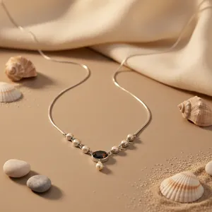 Collier pendentif en argent 925 pour femme, avec pierres précieuses serties clos, pierre naturelle, chaîne serpent minimaliste, pour usage quotidien - Product Image 1