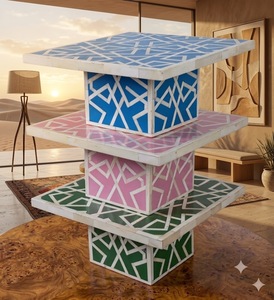 Soporte para Pastel con Incrustaciones de Hueso Hecho a Mano, Plato Cuadrado de Resina para Postres, Bandeja de Servicio de Varios Niveles, Solo Lavar a Mano, para Bodas y Fiestas de Cumpleaños - Product Image 6