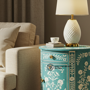 Mesita de Noche Moderna Ecológica Hecha a Mano con Incrustaciones de Hueso Verde y Diseño Floral para Muebles de Dormitorio - Product Image 5