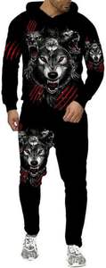 Ensemble de survêtement de jogging unisexe 2 pièces respirant à séchage rapide, personnalisable, pour l'entraînement, avec impression numérique et logo loup vierge - Product Image 4