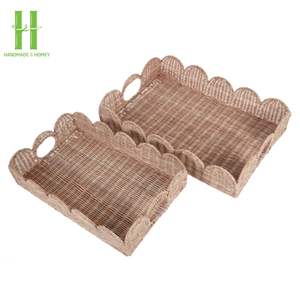 Bandeja de servicio de ratán ecológica hecha a mano de Vietnam más vendida con asa para Decoración de mesa y platos de servicio OEM - Product Image 5
