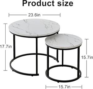 Wholesale Modern <b>Set</b> of Two <b>Side</b> <b>Table</b> Metal White Marble Top Round Nesting <b>Tables</b> for Living Room - Product Image 2