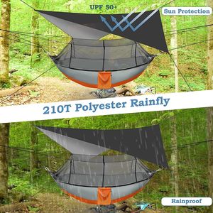 Portatile doppio amaca 3 colori carico 660lbs con pioggia mosca e insetto rete pieghevole in tessuto & Nylon per campeggio all'aperto - Product Image 3