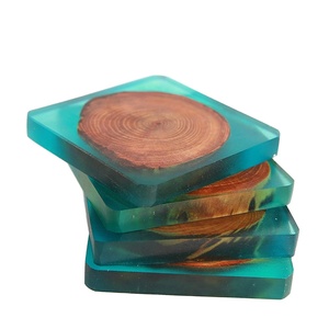 Posavasos cuadrado de madera con resina, posavasos cuadrado hecho a mano, Color azul, único - Product Image 1