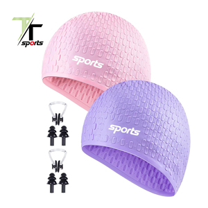 Bonnet de bain ergonomique 3D en silicone pour cheveux longs, antidérapant, imperméable, avec logo personnalisé, équipement <span class=keywords><strong>d</strong></span>'entraînement en <span class=keywords><strong>piscine</strong></span> en gros - Product Image 2
