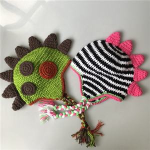 Gorro de Punto Personalizado Hecho a Mano por EFANBEANIE, Gorro de Dinosaurio a Rayas, Ideal para Viajar, para Niñas, Niños y Bebés, Gorros de Tela Común - Product Image 2
