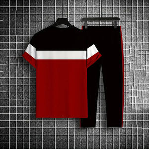 Conjunto de camiseta informal de bloque de color para hombre, 2 camisetas y pantalones de manga corta con cuello redondo - Product Image 2