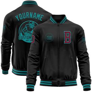 แจ็คเก็ตกันลมมีซิปสไตล์ย้อนยุคของผู้ชายแจ็คเก็ตกันลมสีดำเข้ม-TEAL BOMBER - Product Image 1