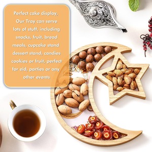 ถาดไม้รูปพระจันทร์เสี้ยวและดาวพร้อมการประดิษฐ์ตัวอักษรอารบิกรอมฎอนเหมาะสำหรับการเสิร์ฟของตกแต่งเทศกาลและการให้เป็นของขวัญ - Product Image 3