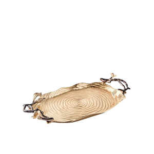 Elegante bandeja decorativa de metal martillado con asas doradas, perfecta para la decoración del hogar y la bandeja central a la venta - Product Image 6