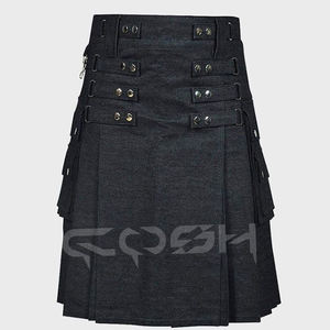 Kilt utilitario de mezclilla negra duradera para hombre con bolsillos, ropa de trabajo moderna y ropa de calle, fabricante de Kilts de moda - Product Image 6