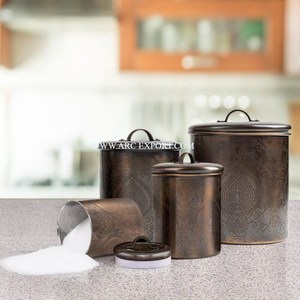Lot de 3 pots de stockage d'aliments pour la maison et la cuisine en laiton poli or moderne avec couvercles en bois de différentes tailles - Product Image 3