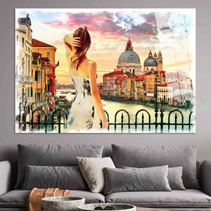 ภาพพิมพ์บนผ้าใบเวนิสอิตาลี: ภาพผู้หญิงนามธรรม, ศิลปะติดผนังกระจกนิรภัย, ศิลปะกระจกนิรภัย - Product Image 1
