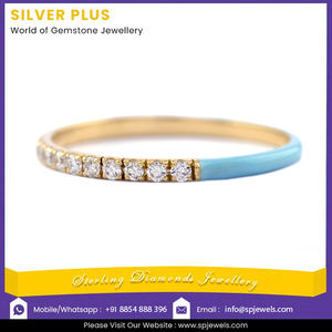 Haute qualité 18K or jaune massif demi émail turquoise et demi pavé diamant éternité bande Cocktail bague productible In10K/14K - Product Image 2