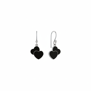 Boucles d'oreilles pendantes en argent sterling 925 de qualité supérieure, perle d'eau de mer, onyx noir, forme de double cœur, sertissage en bélière, tendance, cadeau de mariage - Product Image 1