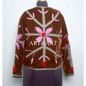 Chaqueta Corta de Mujer, Bordada a Mano, Estilo Bohemio, Floral, de Terciopelo, Acolchada, Ecológica, con Forro de Algodón, Hecha a Mano - Product Image 5