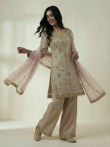 Ensemble salwar kameez prêt-à-porter, style islamique, bordure en dentelle, travail miroir et sequins, longueur genou, haute qualité, prix de gros - Product Image 4