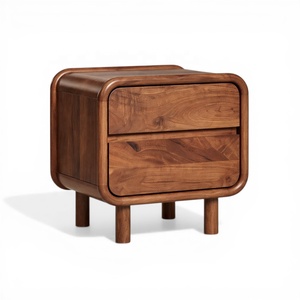 Table de chevet en bois massif GAIA |   AKKU ART EXPORTS Meubles de chambre à coucher Japandi Mid-Century Modern |   Table de chevet organique à 2 tiroirs - Product Image 1