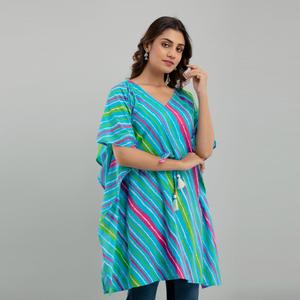 Robe Kaftan en Coton Imprimé Leheriya Bleu Clair Taille XS Respirante et Élégante pour Tenue de Soirée Type de Fourniture ODM SHKUP1229 Design - Product Image 2