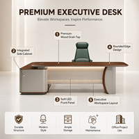Bureau de direction contemporain 2600 mm avec armoire latérale réversible, boîte de gestion des câbles multifonction et serrure à combinaison