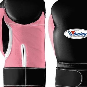Gants de boxe professionnels en cuir noir et rose, avec fermeture velcro au poignet, pour l'entraînement et le sparring, pour hommes et femmes - Product Image 3