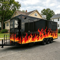 Remorque alimentaire personnalisée avec graphisme flamme, équipement de cuisine complet pour BBQ et bar mobile, conforme CE DOT