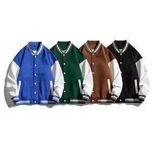 Veste universitaire unisexe personnalisée OEM, broderie, baseball, patchwork, devant noir, manches d'hiver, style couple - Product Image 4