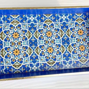 Bandeja otomana de madera de nogal moderna con asas Bandeja de servicio para decoración de sala de estar Idea de regalo para el hogar - Product Image 1