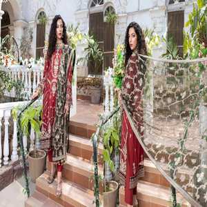 Ropa de boda de alta calidad, ropa india y pakistaní con trabajo de bordado pesado con dupatta pesada y pantalones de seda al por mayor - Product Image 6