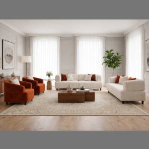 Juego de Sofás Modernos para Sala de Estar con Estructura de Madera, Tapicería Personalizada, Cojines de Espuma de Alta Densidad, Diseño con Botones, para Casa, Oficina o Villa - Product Image 2