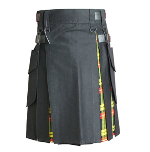 กระโปรง kilts 13ออนซ์วัสดุผ้าตาหมากรุกผสม-อะคริลิคขนแกะธรรมดาด้านหน้าสีดำสไตล์ลำลองผ้าฝ้ายหนัก - Product Image 6