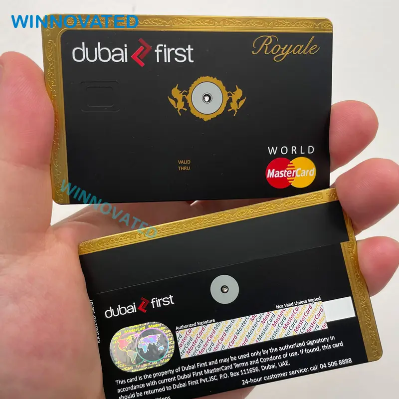 Carte de crédit en métal vierge personnalisée ATM à double interface en acier inoxydable de paiement sans contact en gros