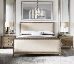 Modern French Mid-Century Luxury Wooden Furniture Classic Enclosed Headboard for Hotel Villa Apartment Bedroom Interior