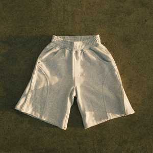 Sudaderas con capucha y cremallera personalizadas para hombre, conjunto de chándal con logotipo de parche bordado, chándal gris, conjunto de dos piezas, sudaderas con capucha y pantalones cortos unisex, conjunto para hombre - Product Image 5