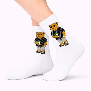 <b>White</b> Bear Patterned <b>Men's</b> Crew Tennis <b>Socks</b> Breathable Heat Resistant Digital Printing ODM Supply Daily Style Spandex Polyester - Product Image 2