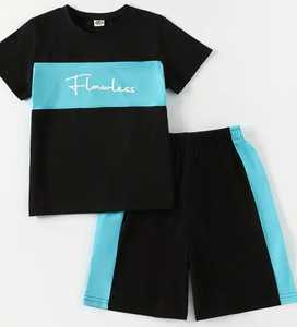 Short à manches courtes pour garçons, haut de sport cool à la mode, short imprimé lettre, costume pour garçon à la mode, adapté aux sports, activités de plein air, - Product Image 3