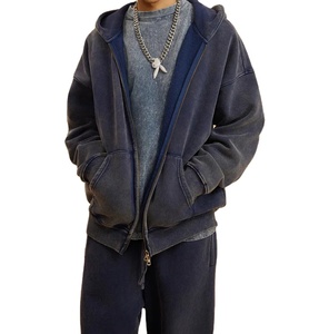 Sweat à capuche 100% coton lavé à l'acide pour hommes, veste Streetwear avec logo personnalisé, sweats à capuche avec fermeture éclair pour hommes - Product Image 1