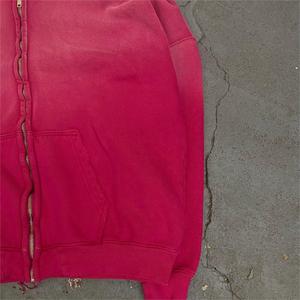 Conjunto de sudadera unisex desteñida al sol desteñido para mujer, venta al por mayor, pantalones cortos de chándal en blanco, sudaderas con capucha con lavado ácido - Product Image 4