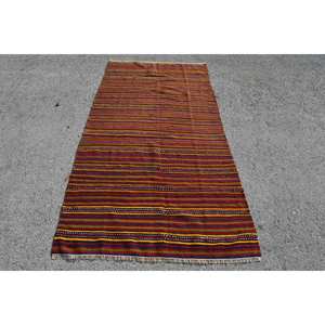 Vintage Turkish <b>Rug</b> 3.8 X 7.6ft Ethnic Red Black 10mm 100% Wool <b>Boho</b> Rectangular Hallway Abstract Patchwork Design for Living - Product Image 1