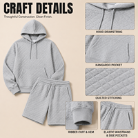 Ensemble short et sweat à capuche gaufré personnalisé IKDEER pour homme, gris clair, avec cordon de serrage, idéal pour la gym, la détente, le campus et le commerce de détail
