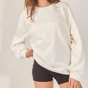 Sudadera con capucha informal con bordado frontal de punto liso de invierno con logotipo personalizado, sudadera en blanco de estilo suelto para mujer de talla grande - Product Image 1