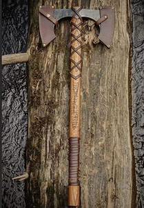 Hacha de Supervivencia de Acero de Damasco de Alta Calidad de Steel Craft International, Hacha Vikinga Doble, Cabeza de Hacha, Mango de Madera, Forjada a Mano, Duradera - Product Image 6