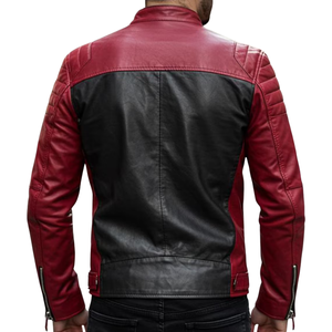 Chaqueta acolchada de cuero negro/rojo genuino para hombre, chaqueta acolchada de cuero de carreras de pista protegida blindada CE para hombre - Product Image 4