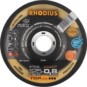 Disque de découpe RHODIUS XTK8 D125x0.8mm Offset INOX, alésage 22.23mm, 50 disques de meulage VPE - Product Image 1