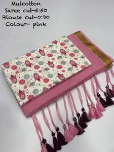 Mul Mul Cotton Digital Printed Saree with Re sham Weaving design & border Perfect For All Occasions - Product Image 3