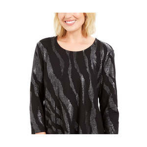 Collezione JM per Donna, Top Casual con Scollo Rotondo, Nero, Taglia S, Vestibilità Ampia, Tessuto in Poliestere Lavorato a Maglia per Autunno e Primavera, con Logo - Product Image 2